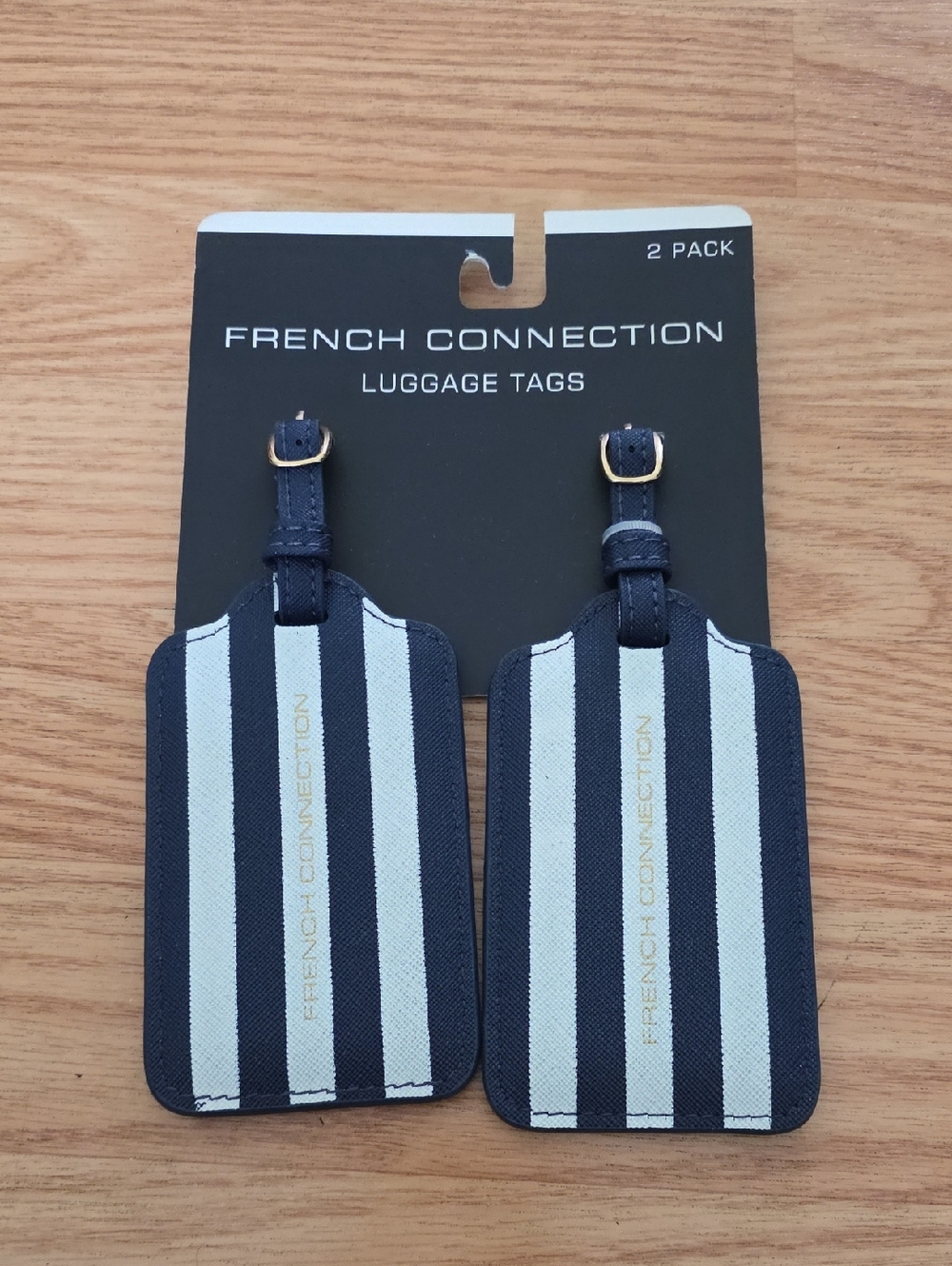 French Connection Navy and White Striped Luggage Tag Set